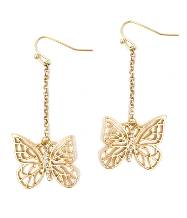 METAL FILIGREE BUTTERFLY DROP EARRING