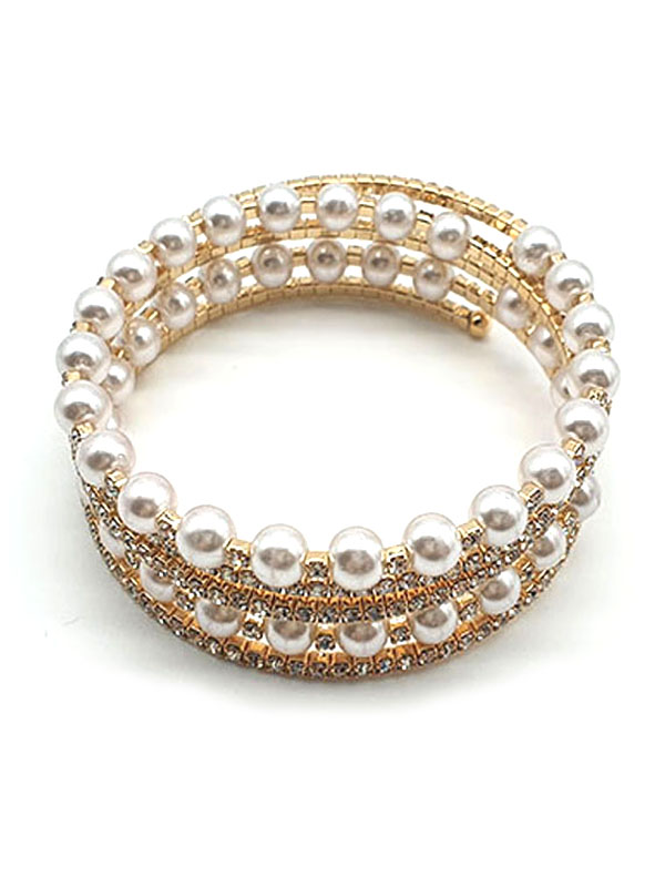 PEARL AND RHINESTONE WEDDING OR PARTY COIL BRACELET