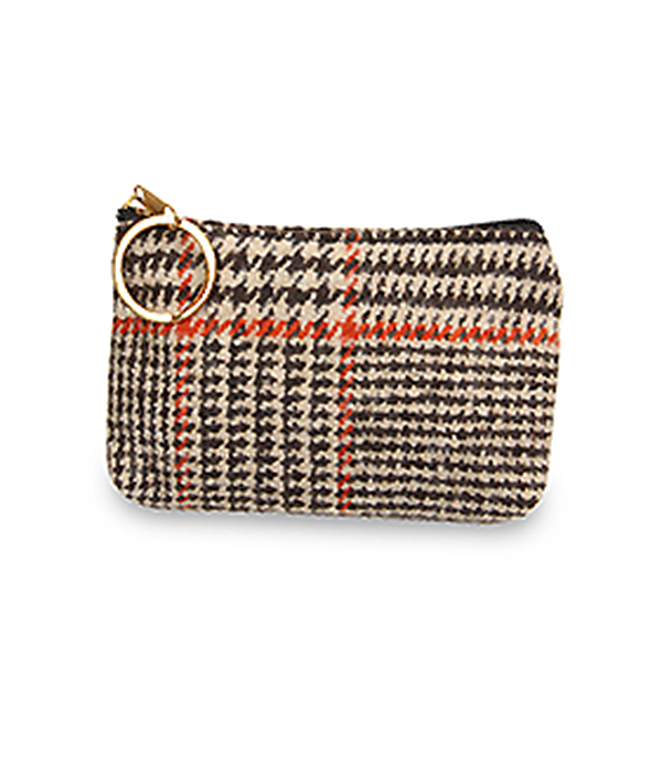 GLEN CHECK COIN OR CARD PURSE - 100% POLYESTER