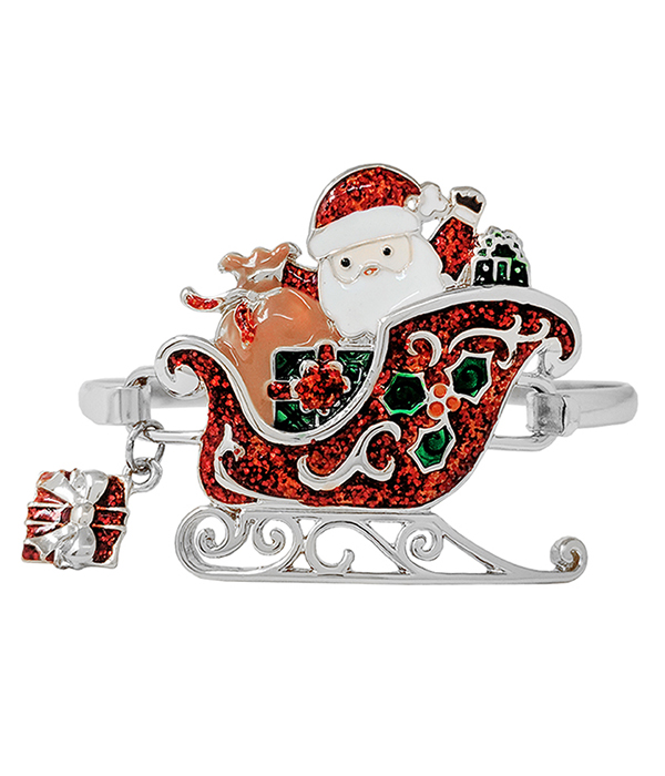 Christmas theme epoxy wire bangle bracelet - santa