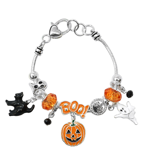 HALLOWEEN THEME MULTI BEAD AND CHARM BRACELET - PUMPKIN GHOST