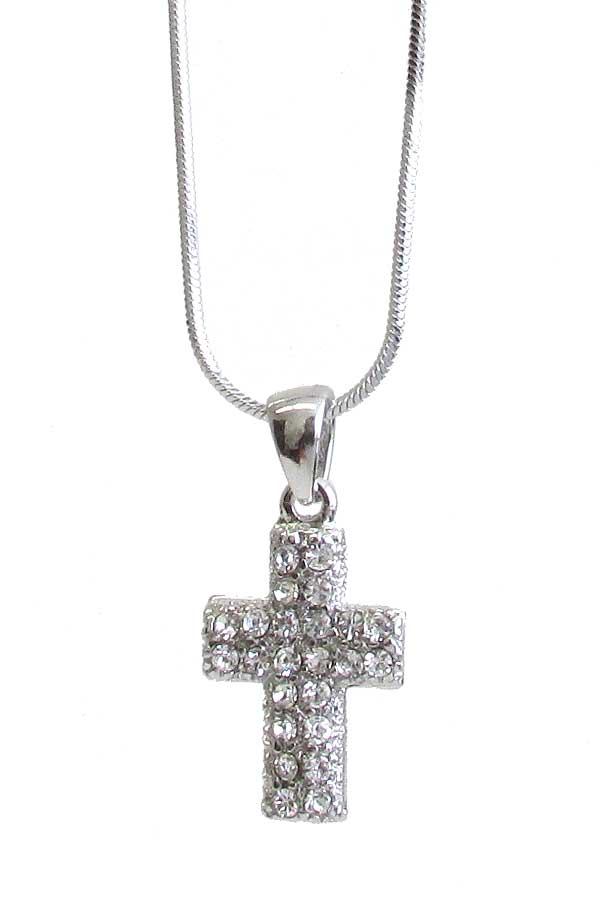 WHITEGOLD PLATING CRYSTAL CROSS PENDANT NECKLACE