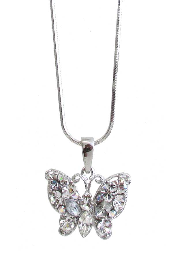 WHITEGOLD PLATING CRYSTAL BUTTERFLY PENDANT NECKLACE