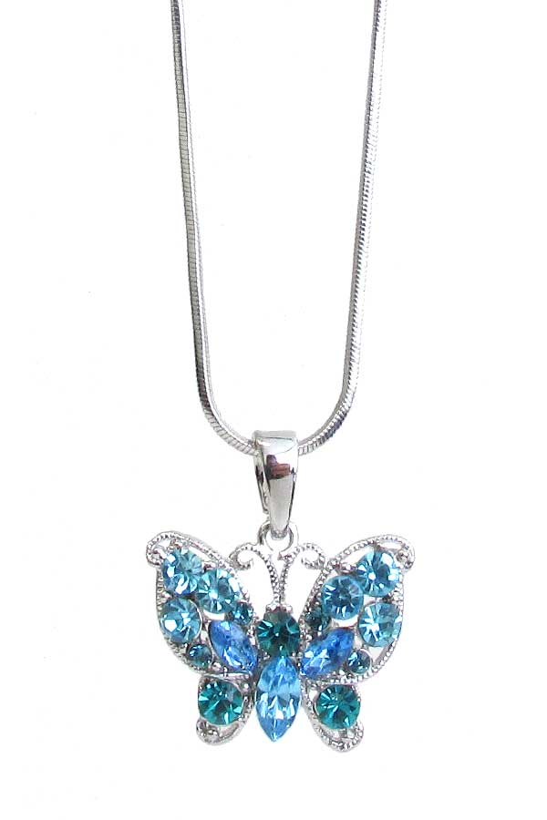 WHITEGOLD PLATING CRYSTAL BUTTERFLY PENDANT NECKLACE