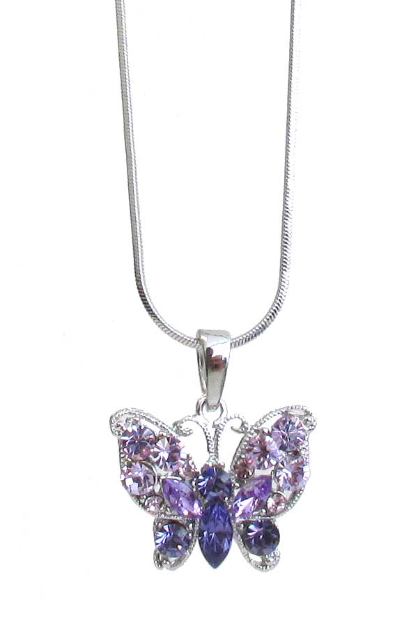 WHITEGOLD PLATING CRYSTAL BUTTERFLY PENDANT NECKLACE