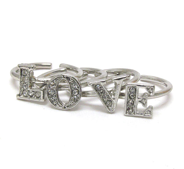 Crystal love message wire ring set of 4