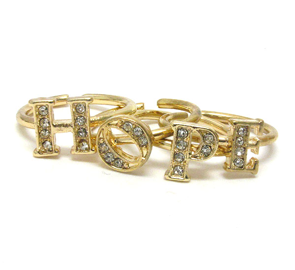 Crystal hope message wire ring set of 4