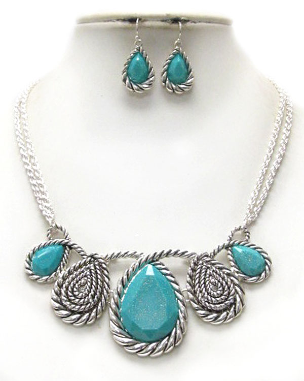 Facet teardrop formica and tailored rope necklace earring set