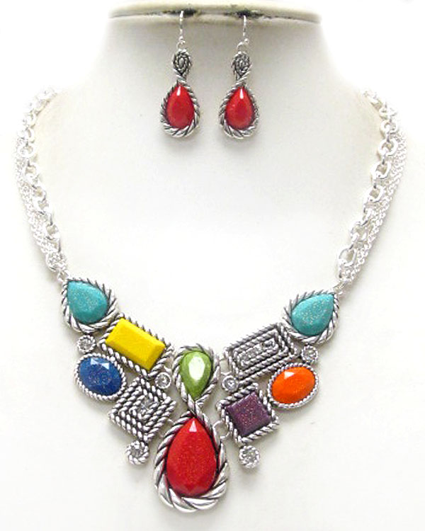 Multi shape formica and tailored rope necklace earring set