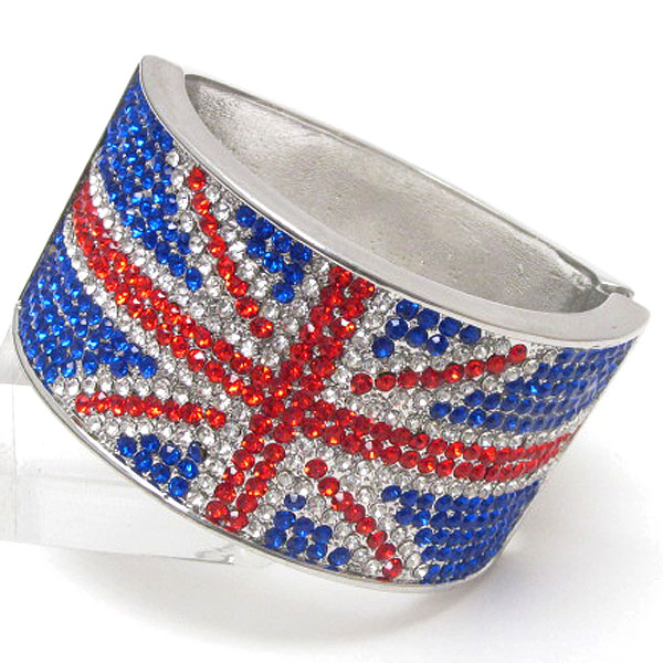 Crystal pave british flag hinge bangle - union jack