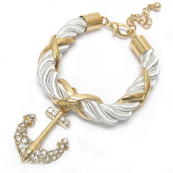 Crystal deco nautical anchor and rope band bracelet