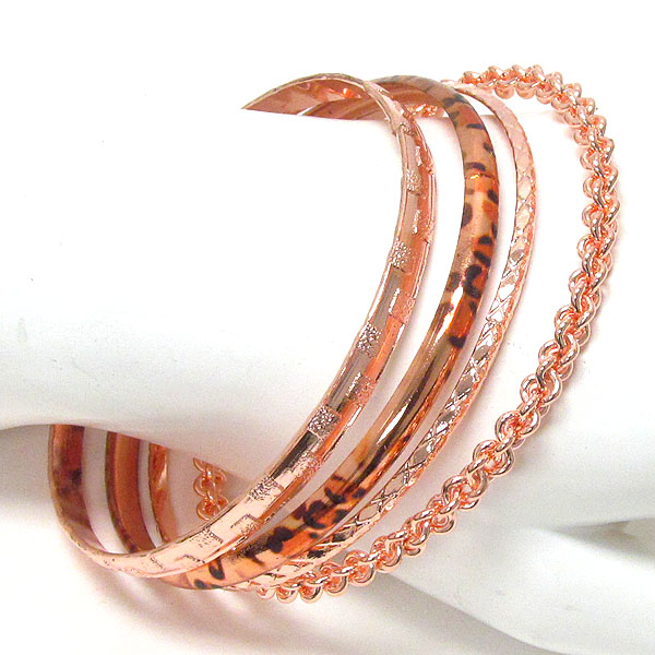 Animal print and chain multi bangle set of 4