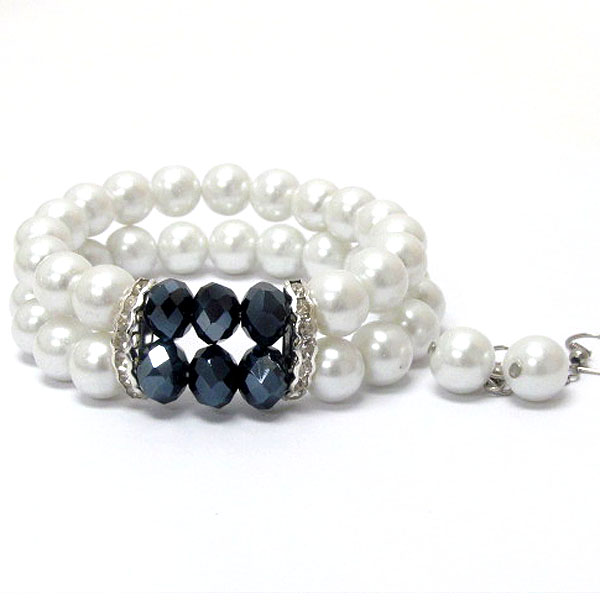 Facet acrylic stone and pearl stretch bracelet and earring set