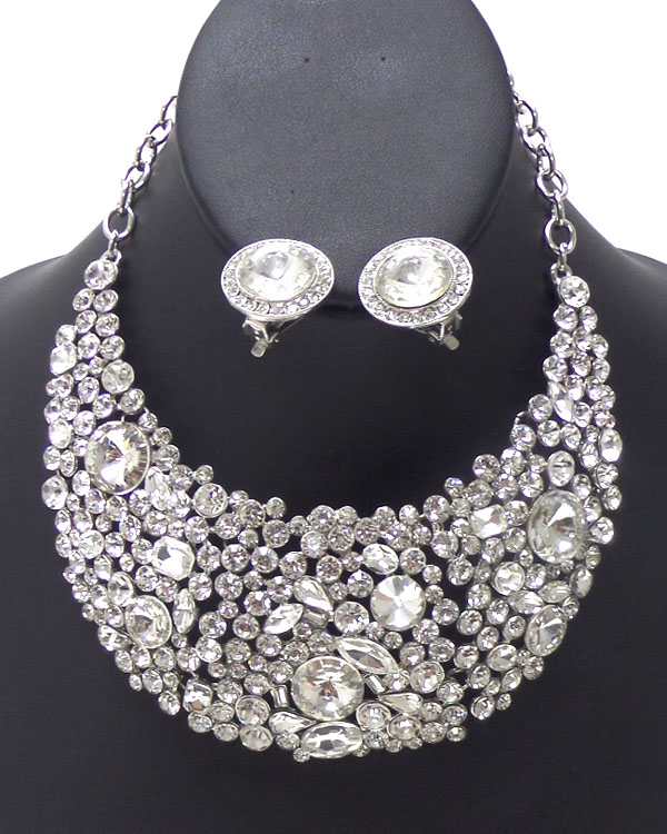 Luxury class victorian style and austrian crystal deco party bib necklace earring set