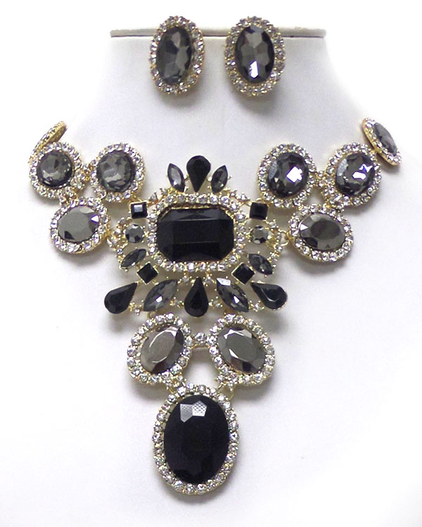 Luxury class victorian style and austrian crystal and facet glass deco drop party bib necklace earring set