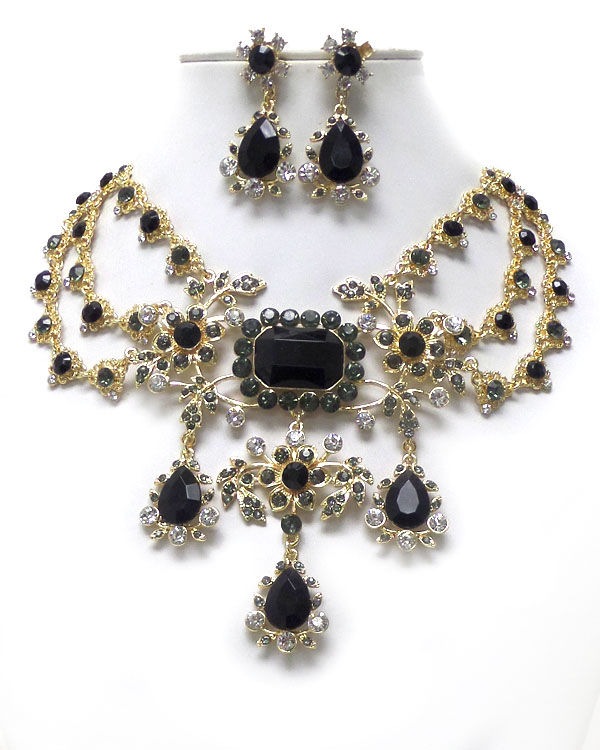 Luxury class victorian style and austrian crystal and facet glass drop party statement necklace earring set