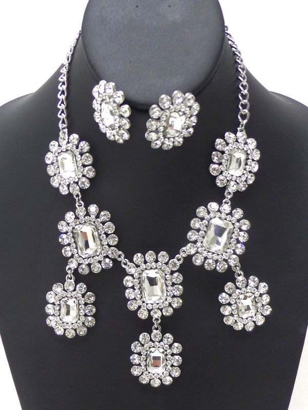 Luxury austrian crystal deco and facet glass drop party necklace earring set