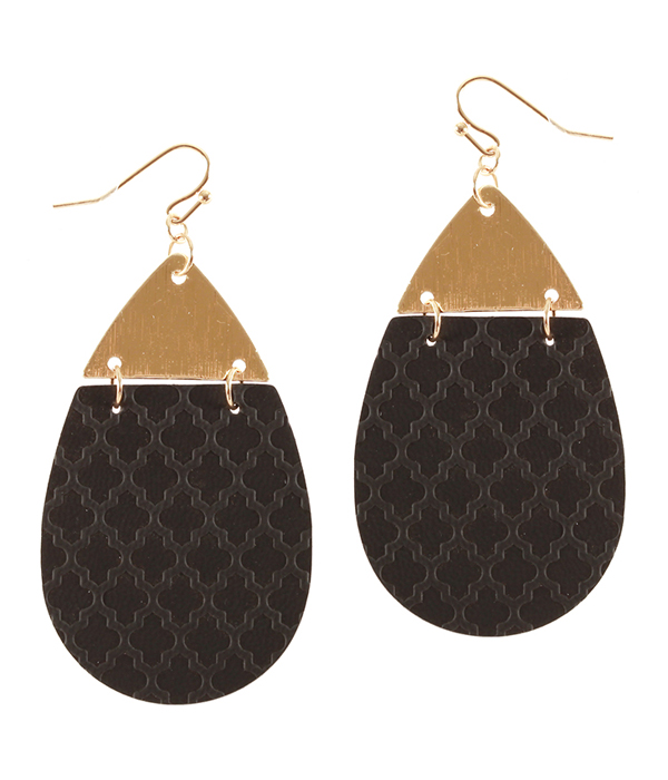 Faux leather and metal teardrop earring