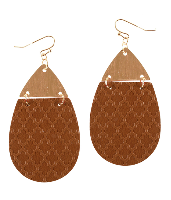 FAUX LEATHER AND METAL TEARDROP EARRING