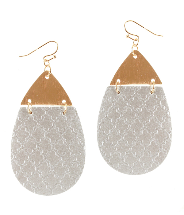 FAUX LEATHER AND METAL TEARDROP EARRING