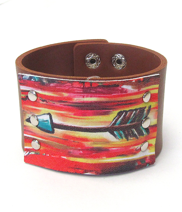 Serape pattern faux leather button bracelet - arrow