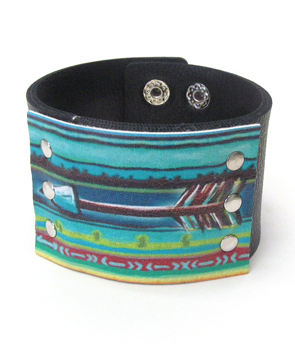 Serape pattern faux leather button bracelet - arrow