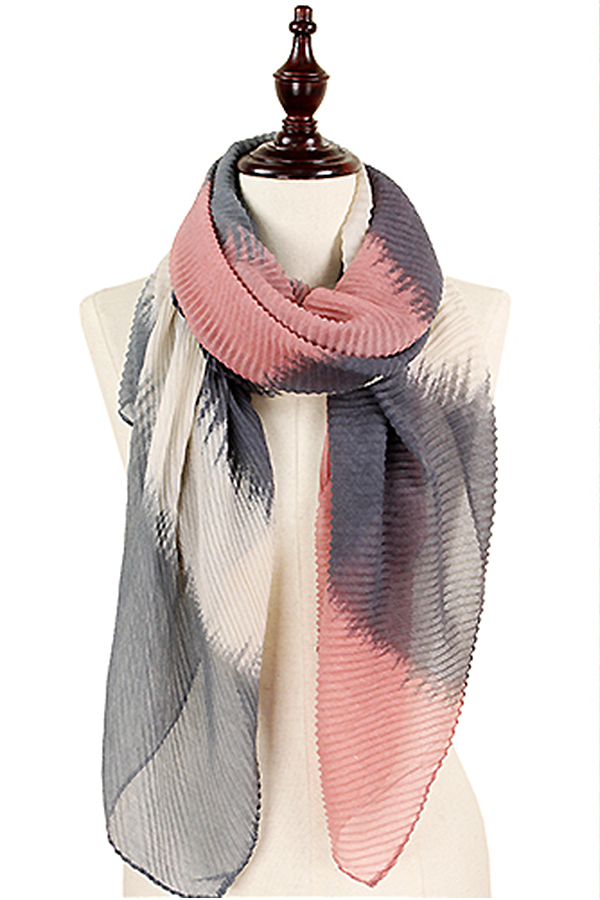 PLEATED ABSTRACT PRINT SCARF - 100% POLYESTER