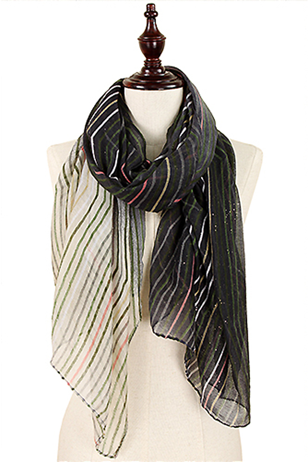 GLITTER STRIPE PATTERN PRINT SCARF - 100% POLYESTER