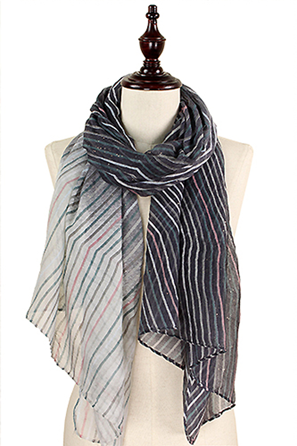 GLITTER STRIPE PATTERN PRINT SCARF - 100% POLYESTER