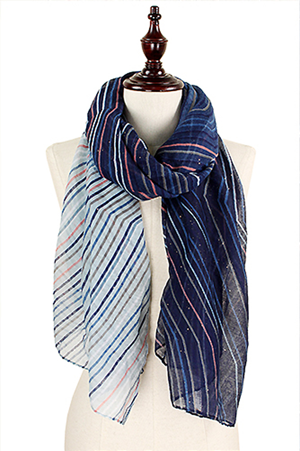 GLITTER STRIPE PATTERN PRINT SCARF - 100% POLYESTER