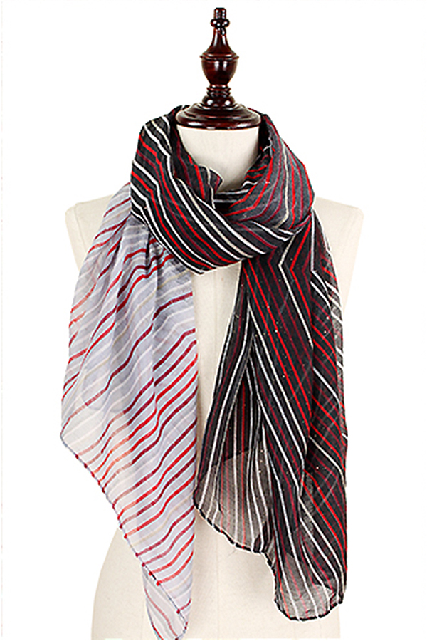 GLITTER STRIPE PATTERN PRINT SCARF - 100% POLYESTER