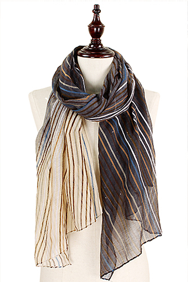 GLITTER STRIPE PATTERN PRINT SCARF - 100% POLYESTER