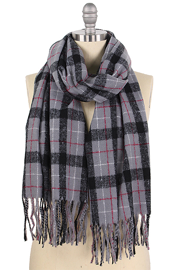 PLAID SOFT TASSEL SCARF - 100% POLYESTER