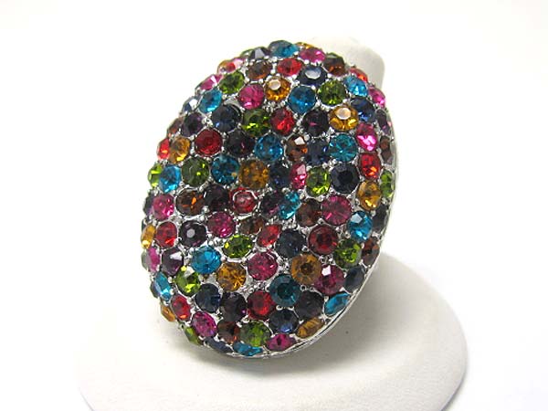 Paved crystal oval stretch ring 