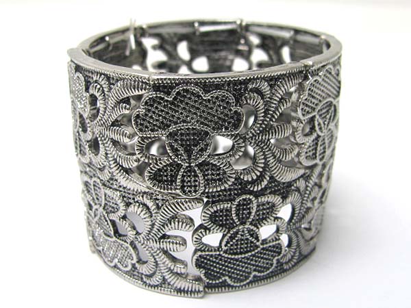 Metal mesh flower pattern wide stretch bracelet