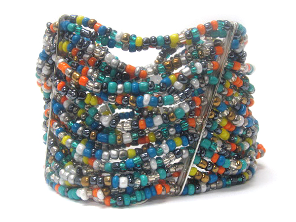 ETHNIC MULTI ROW SEED BEAD STRETCH BRACELET