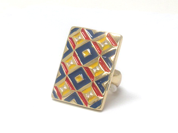 AZTEC INSPIRED PATTERN FASHION RECTANGLE STRETCH RING -western