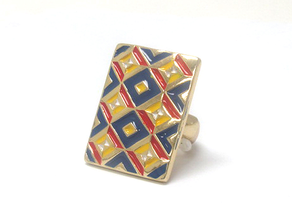 Aztec inspired pattern fashion rectangle stretch ring -western
