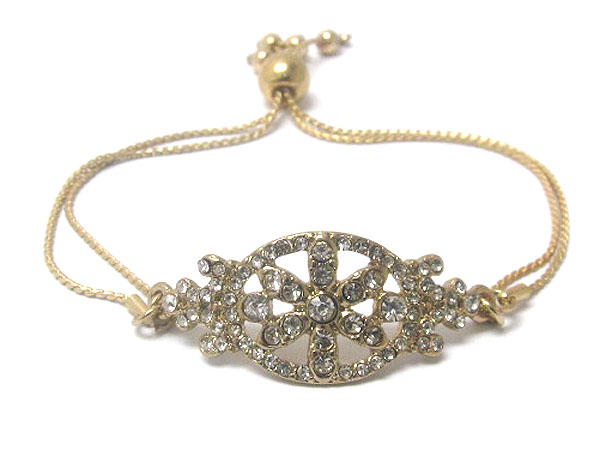 Crystal fashion oval with flower inside and metal cord friendship bracelet