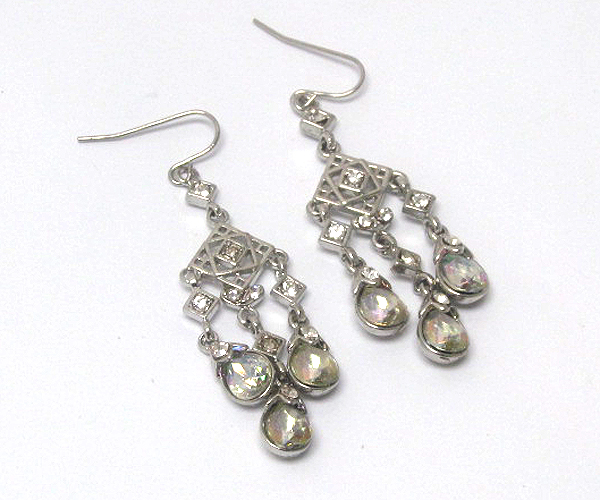 Crystal fashion designer style diamond shape drop multi dangle crystal tear drop earring