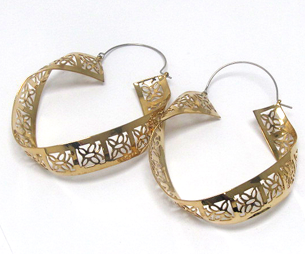 Butterfly textured metal distorted hoop earring - hoops