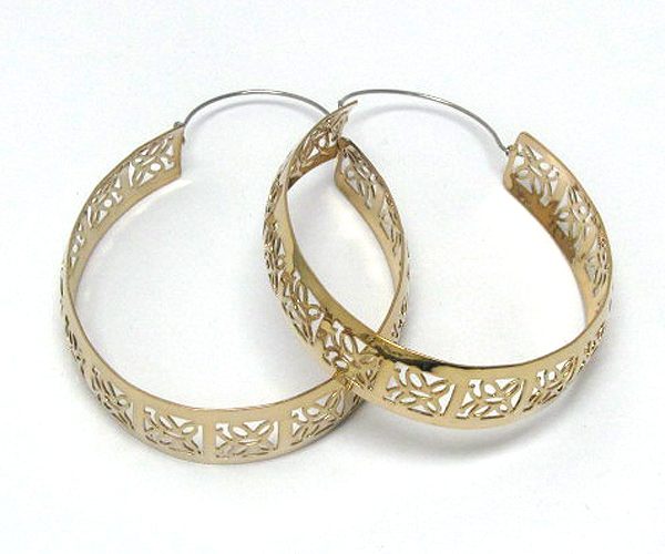 Butterfly textured metal oval hoop earring - hoops