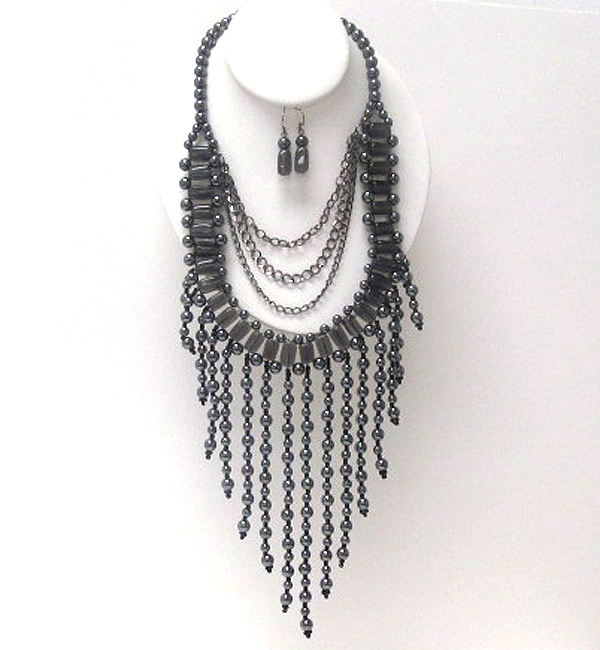 Multi acryl squares and multi fahion dangle pearls necklace earring set