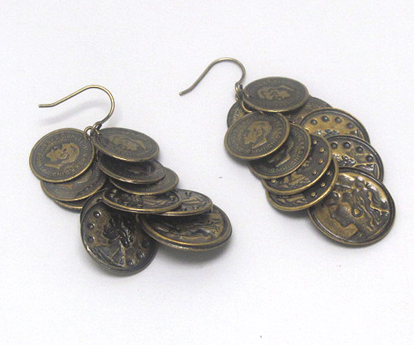 Metal coin cascading drop earring