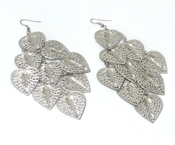 Crystal multi metal filigree heart leaf drop earring