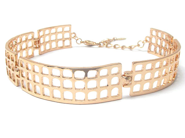 Architectural pattern metal bar link chocker necklace