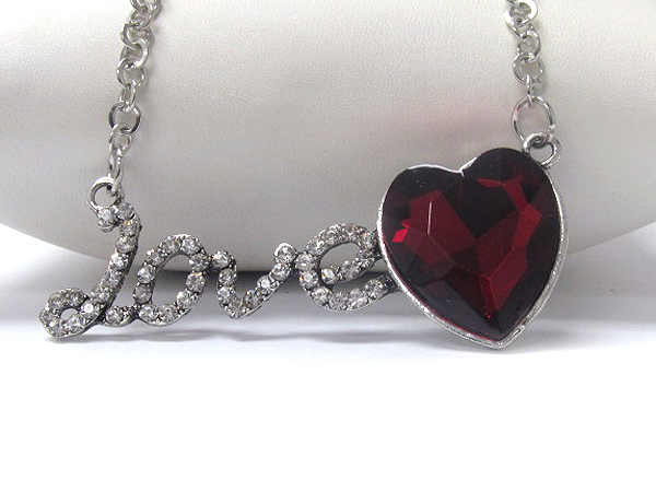 CRYSTAL STUD LOVE AND FACET GLASS HEART PENDANT NECKLACE