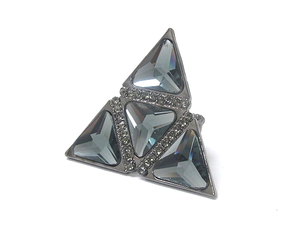 DESIGNER STYLE CRYSTAL AND GLASS DECO MULTI TRIANGULAR STRETCH RING