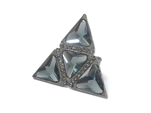 Designer style crystal and glass deco multi triangular stretch ring