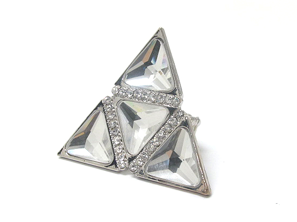Designer style crystal and glass deco multi triangular stretch ring